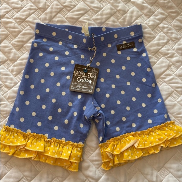 NWT Matilda Jane Day Camp Shorties Adventure Begins Blue Yellow Dot Sz 8 - Picture 1 of 3